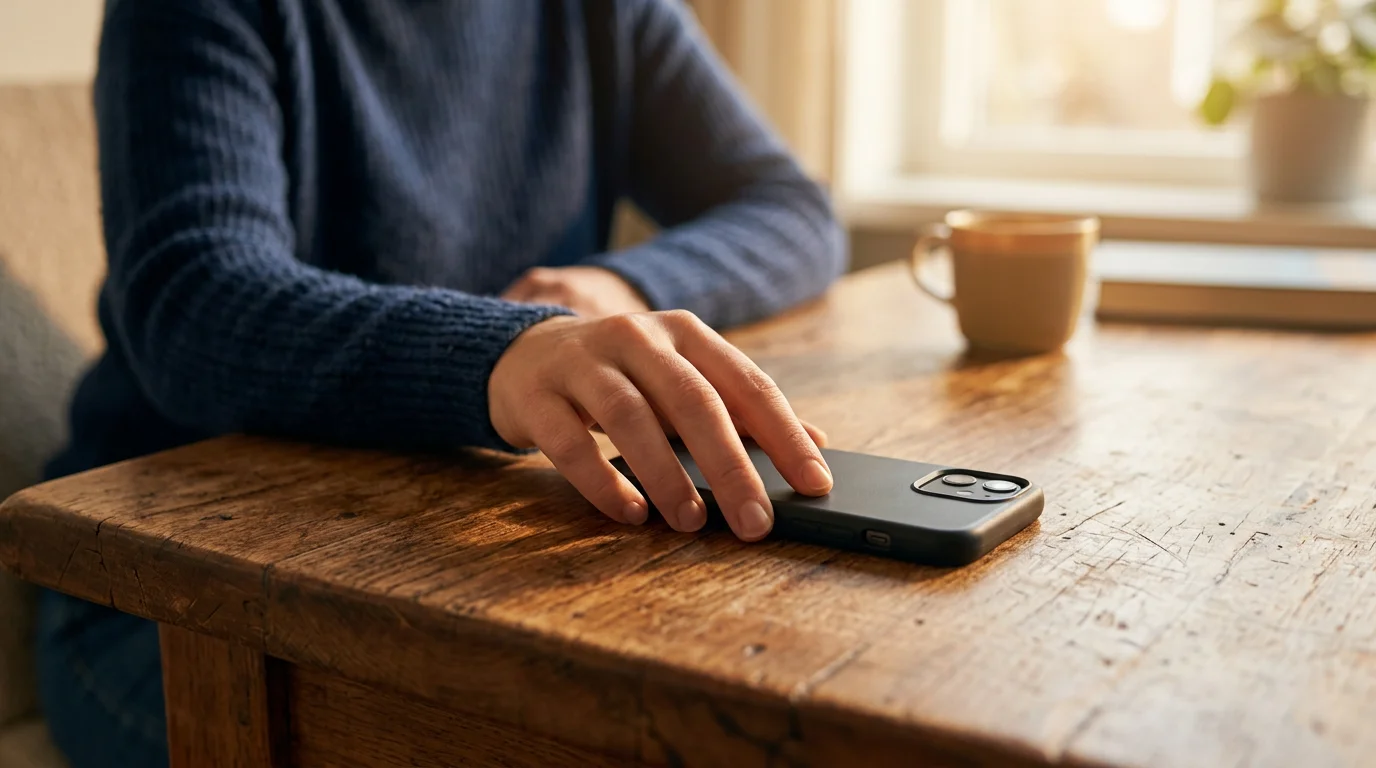 Person legt Smartphone mit gesperrter Wett-App auf einen Tisch